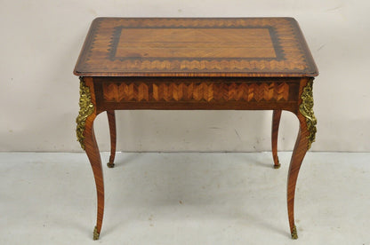 Antique French Louis XV Style Bronze Mount Marquetry Inlay 1 Drawer Writing Desk