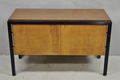 Vintage Mid Century Modern Faux Rosewood Laminate Steel Metal Credenza Cabinet