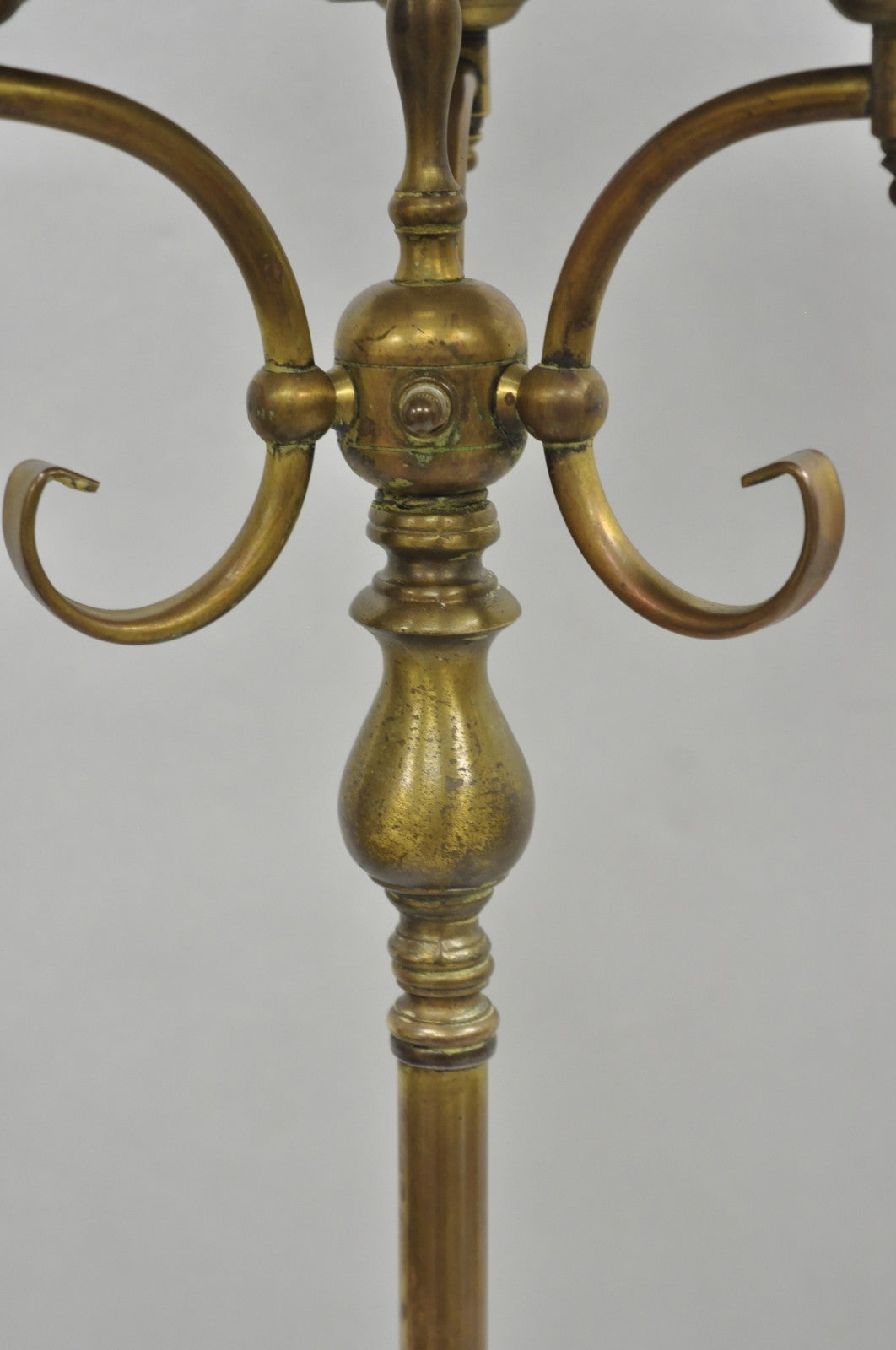 Vintage French Country Brass Reading Floor Pole Lamp with Tole Metal Shade