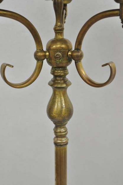 Vintage French Country Brass Reading Floor Pole Lamp with Tole Metal Shade