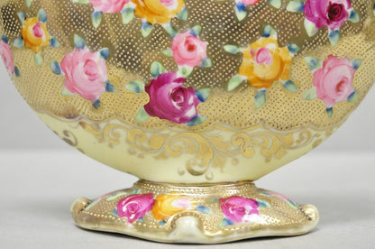 Antique Japanese Nippon Hand Painted Porcelain Gold Gilt Handle Moon Basket Vase