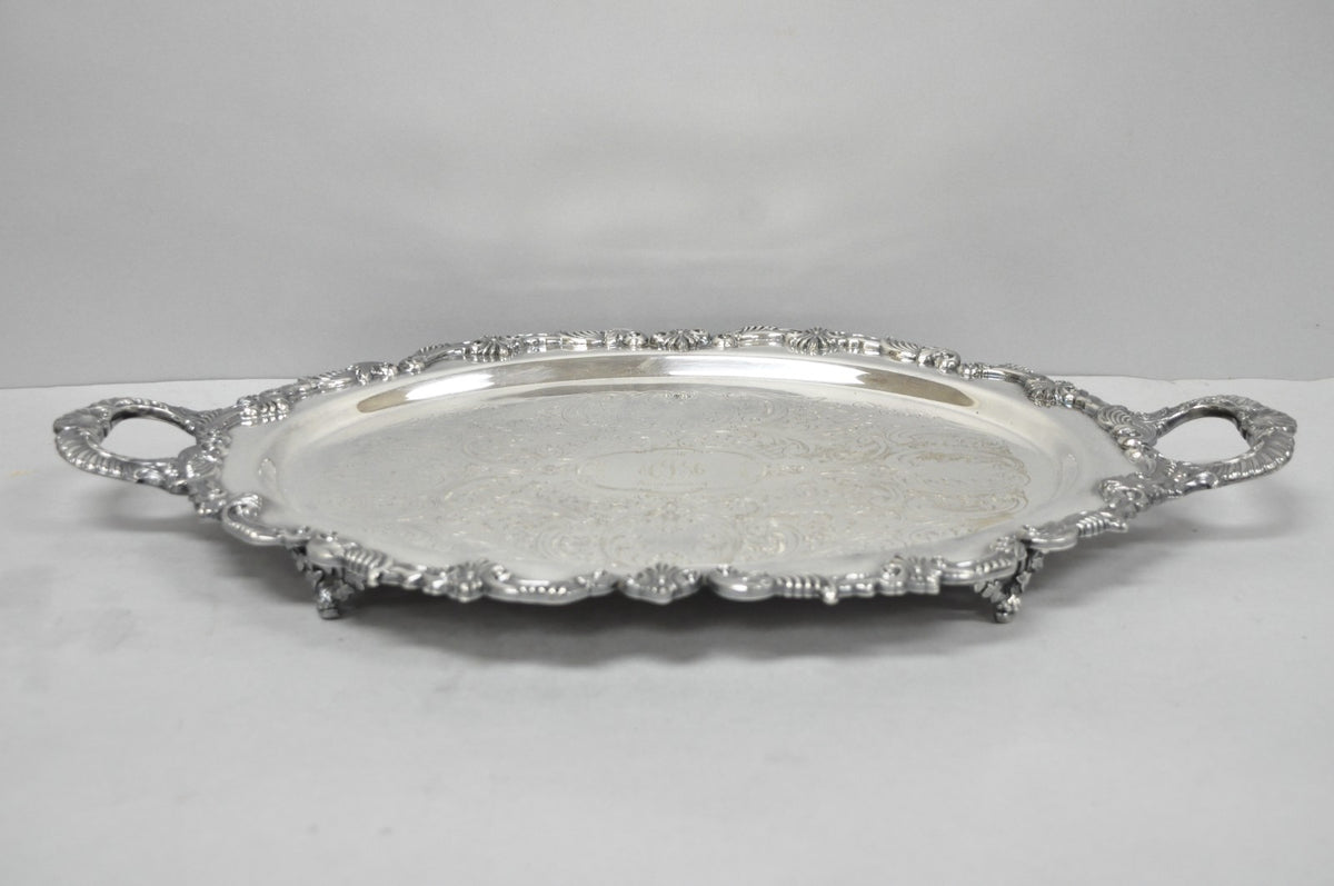 Vintage Sheffield Victorian Silver Plated Oval Platter Tray 25th Anniversary