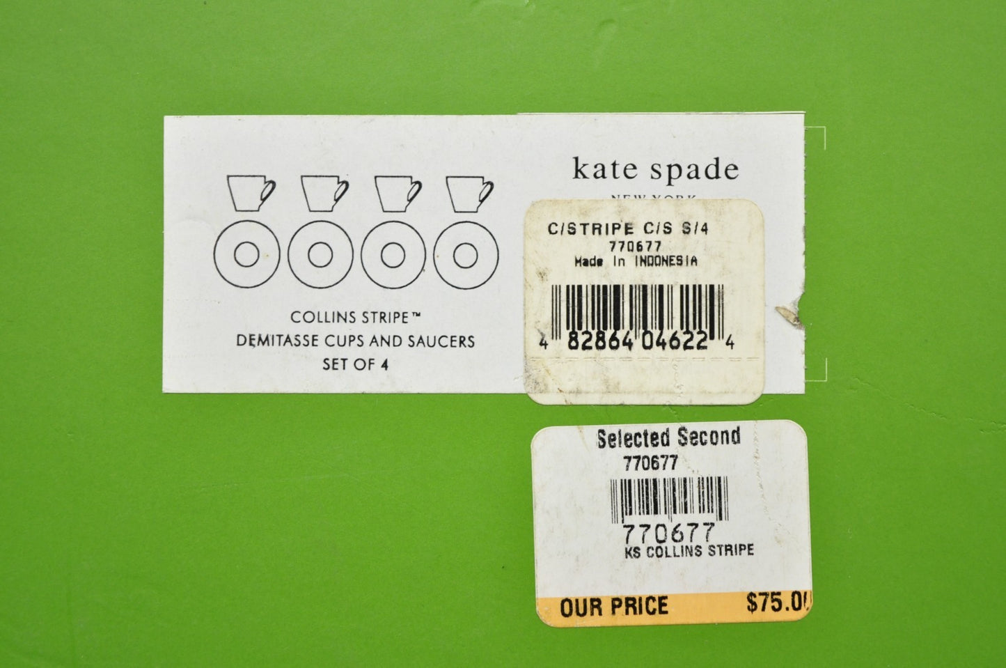 Kate Spade Lenox Collins Stripe Demitasse Espresso Cup & Saucer NIB - Set of 4