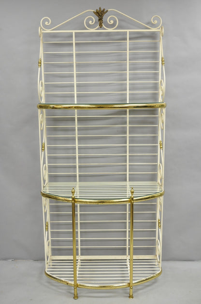 Vintage French Country White Wrought Iron & Brass 3 Tier Pastry Bakers Rack