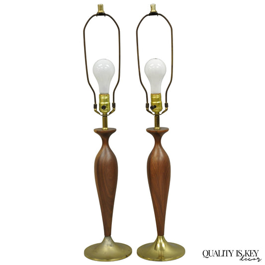 Vintage Mid Century Modern Tony Paul for Westwood Walnut Table Lamps - a Pair