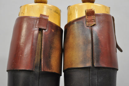 Vintage Maxwell London English Leather Black & Brown Horse Riding Boots w/ Trees