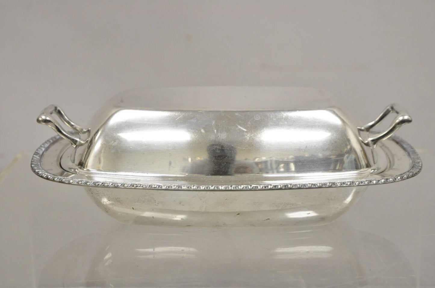 Vintage World Silver on Copper Lidded Vegetable Serving Platter with Handles