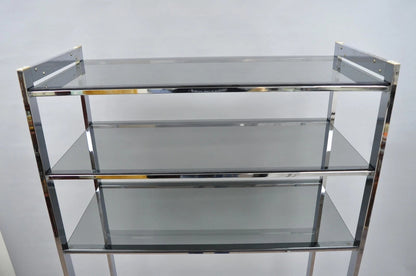 Mid Century Modern Baughman Style Chrome Smoked Glass Etagere Bookcase Shelf