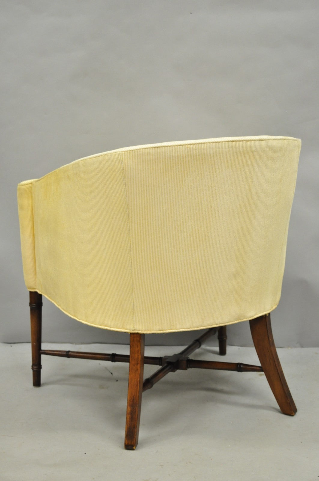 Vintage Faux Bamboo Hollywood Regency Barrel Back Club Lounge Chairs - a Pair