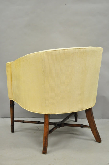 Vintage Faux Bamboo Hollywood Regency Barrel Back Club Lounge Chairs - a Pair