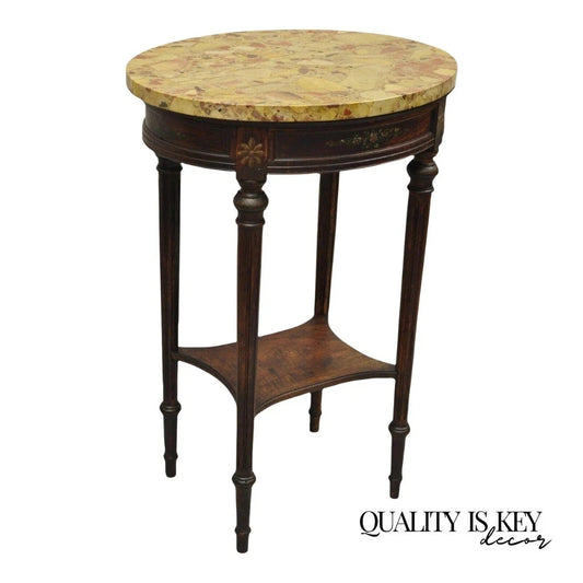 Antique French Louis XVI Style Victorian Oval Marble Top Accent End Side Table
