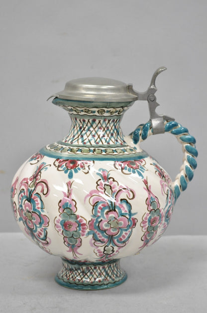 Vintage Keck Keramik Hand Painted Ceramic Pottery German Stein Wine Pitcher
