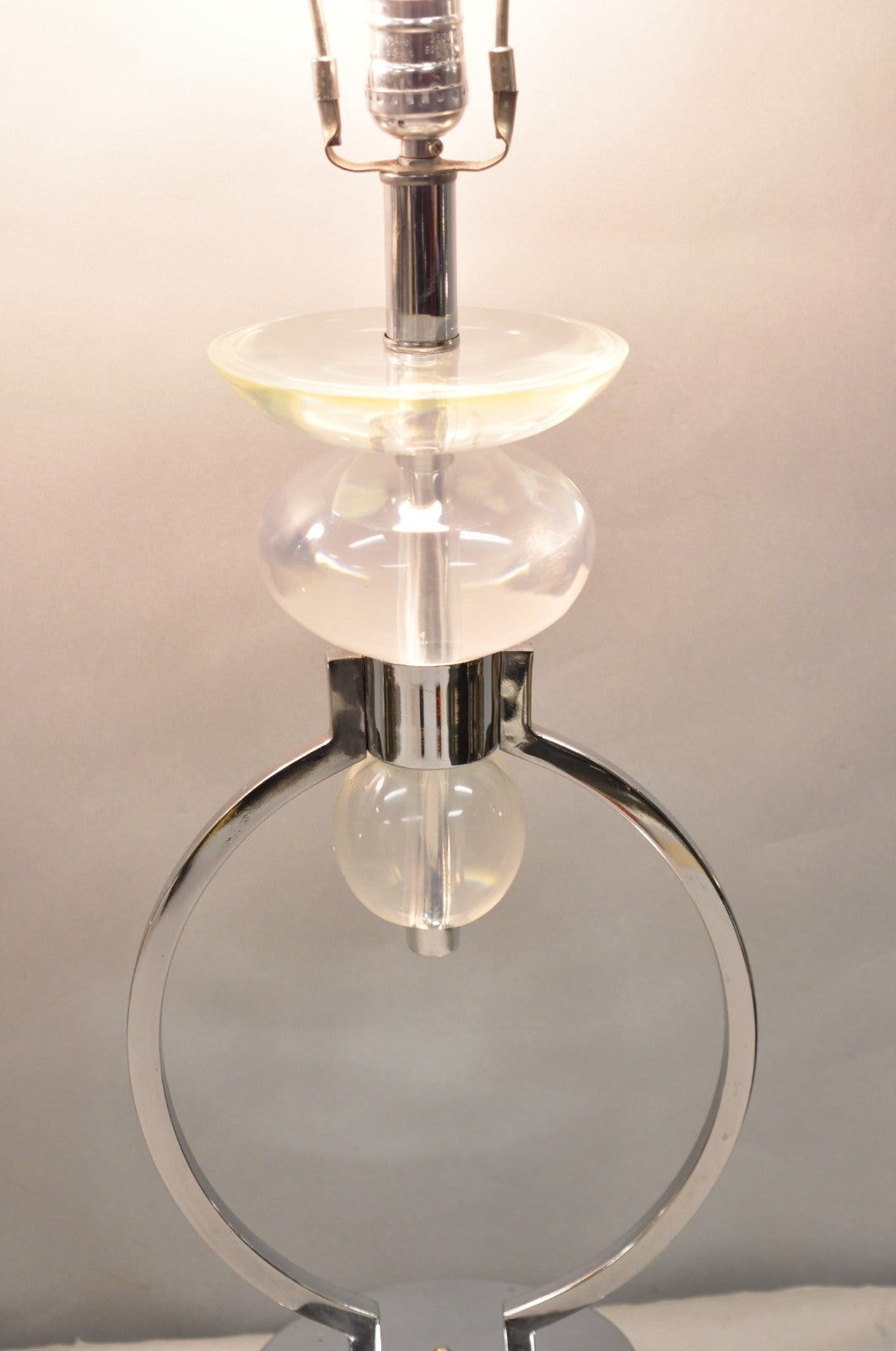 Vintage Postmodern MCM Hivo Van Teal Sculptural Lucite & Chrome Table Lamps Pair