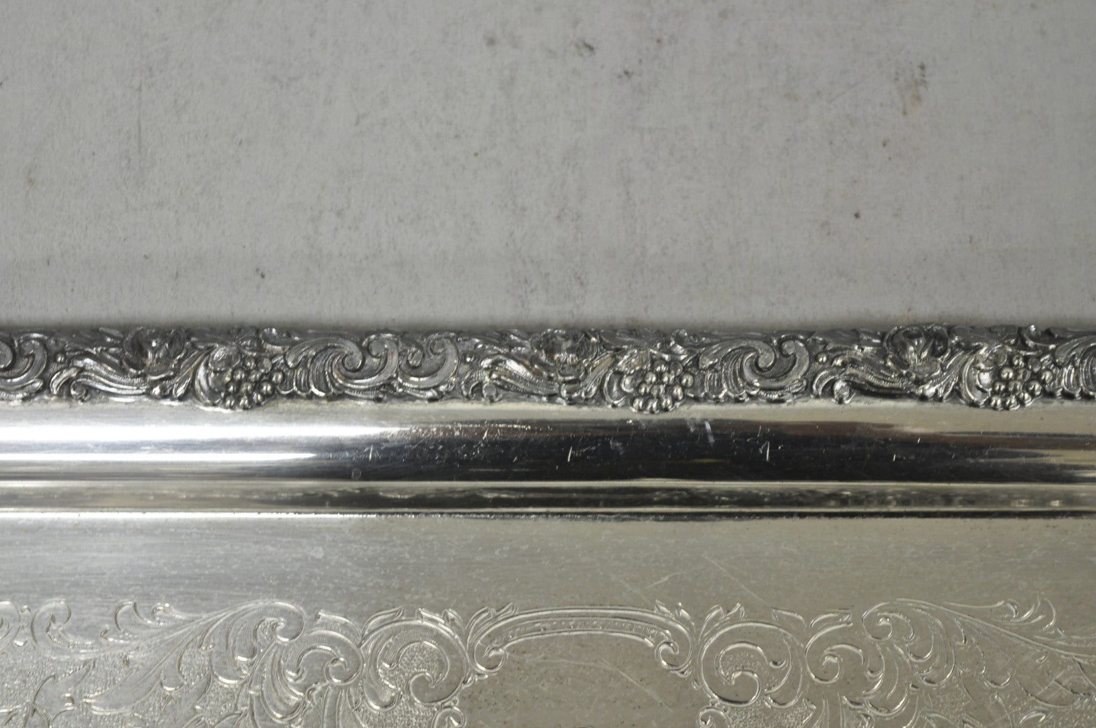Vintage English Victorian Silver Plated Copper Narrow Serving Platter Bar Tray