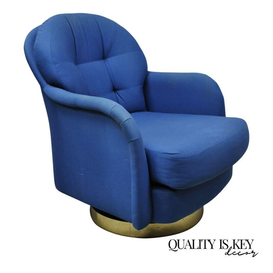 Milo Baughman for Thayer Coggin Swivel Tilt Blue Upholstered Club Lounge Chair