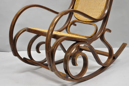Vintage Mid Century Modern Thonet Style Bentwood & Cane Rocker Rocking Chair (C)