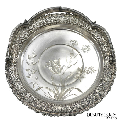 Meriden Art Nouveau Silver Plated Floral Repousse Bread Pastry Brides Basket