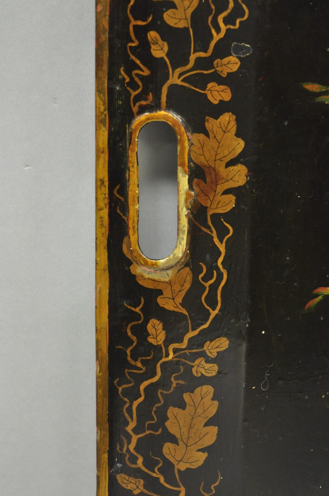 Antique French Country Tole Metal Hand Painted Floral Large Serving Platter Tray