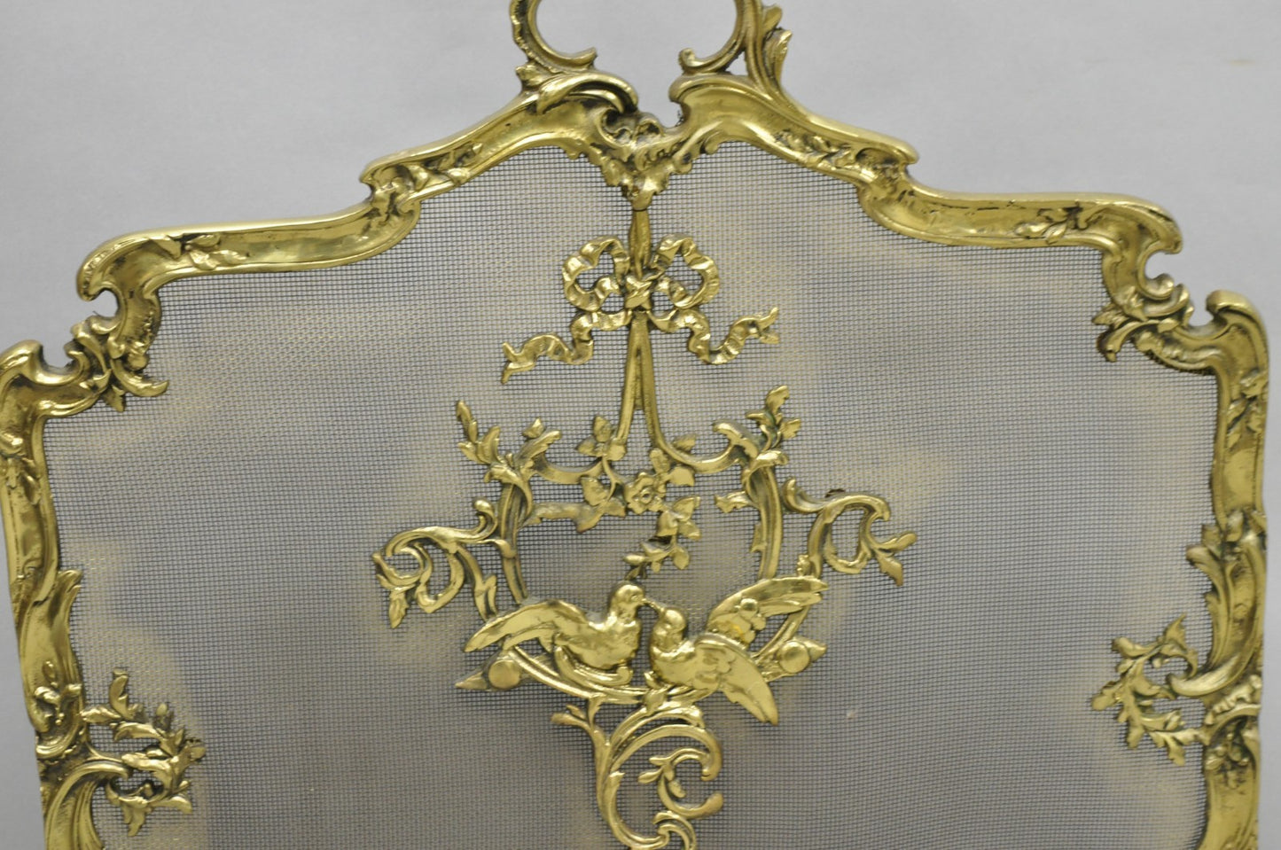 Antique French Rococo Louis XV Bronze Fireplace Firescreen Fire Screen w/ Birds