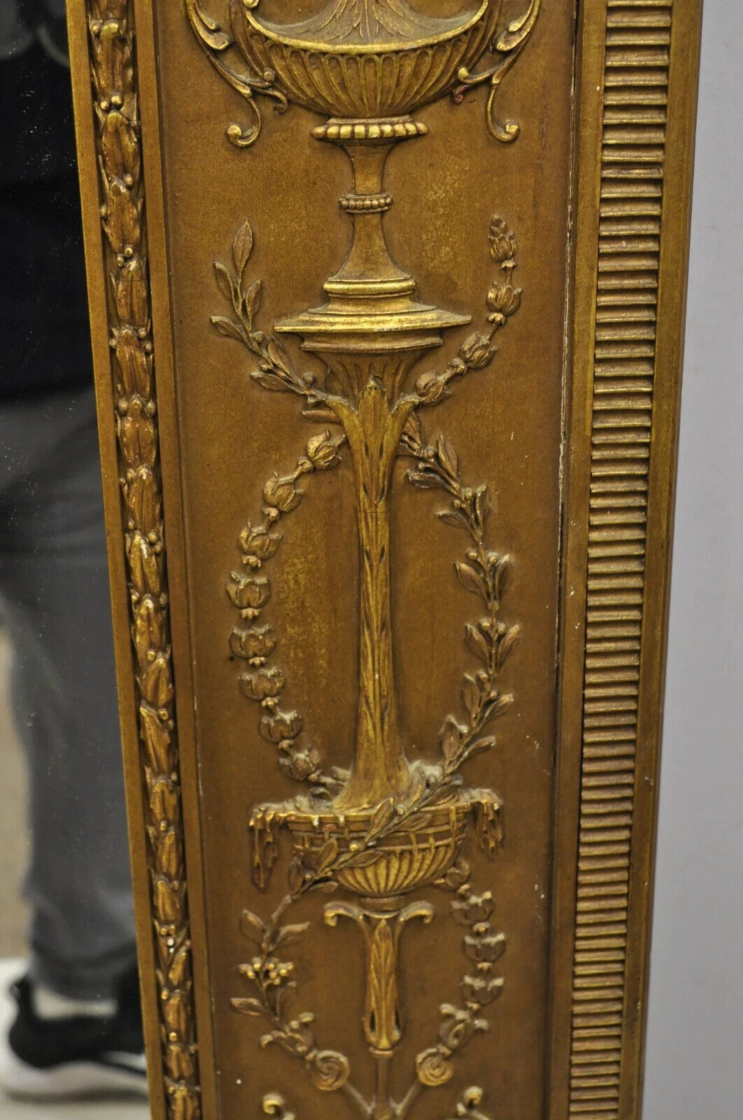 Antique French Neoclassical Gold Figural Gesso Large 76x54 Trumeau Floor Mirror