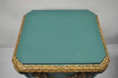 Vintage French Louis XVI Style Green Gold Carved Wood 39" Column Pedestal Stand