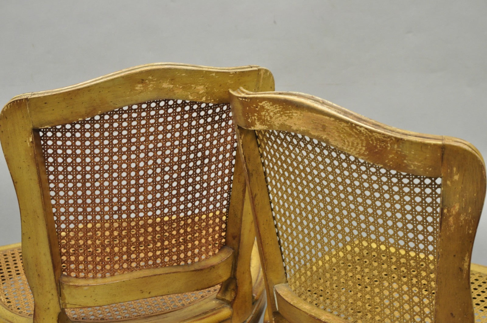 Vintage French Provincial Louis XV Style Cane Dining Side Chairs - Set of 6