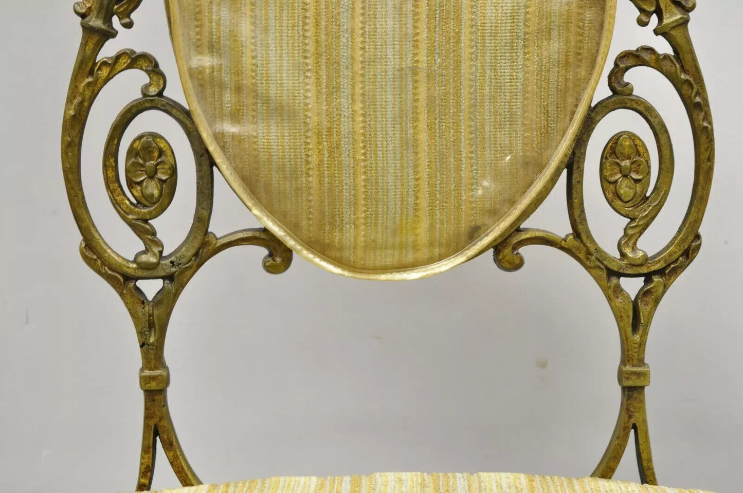 Antique Victorian Bronze Brass Oscar Bach Style Parlor Salon Side Chairs - Pair