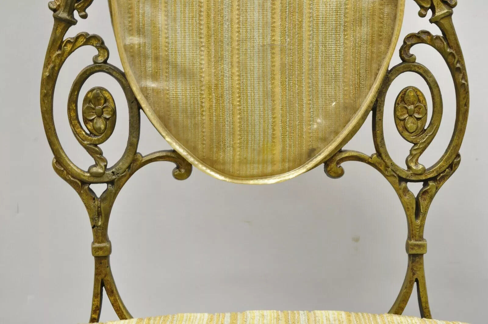 Antique Victorian Bronze Brass Oscar Bach Style Parlor Salon Side Chairs - Pair