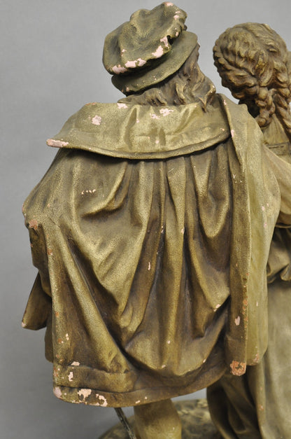 Antique French Renaissance Hennecke & Co "Faust & Marguerite" Plaster Statue