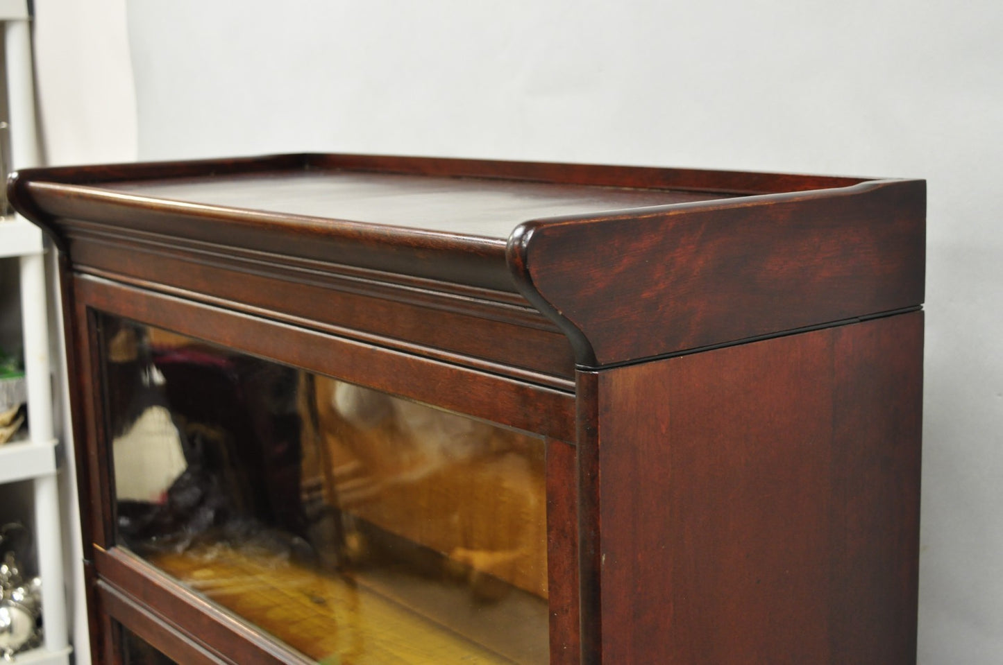 Antique Mahogany 4 Section Barrister Bookcase Glass Door Stacking Lawyer Cabinet