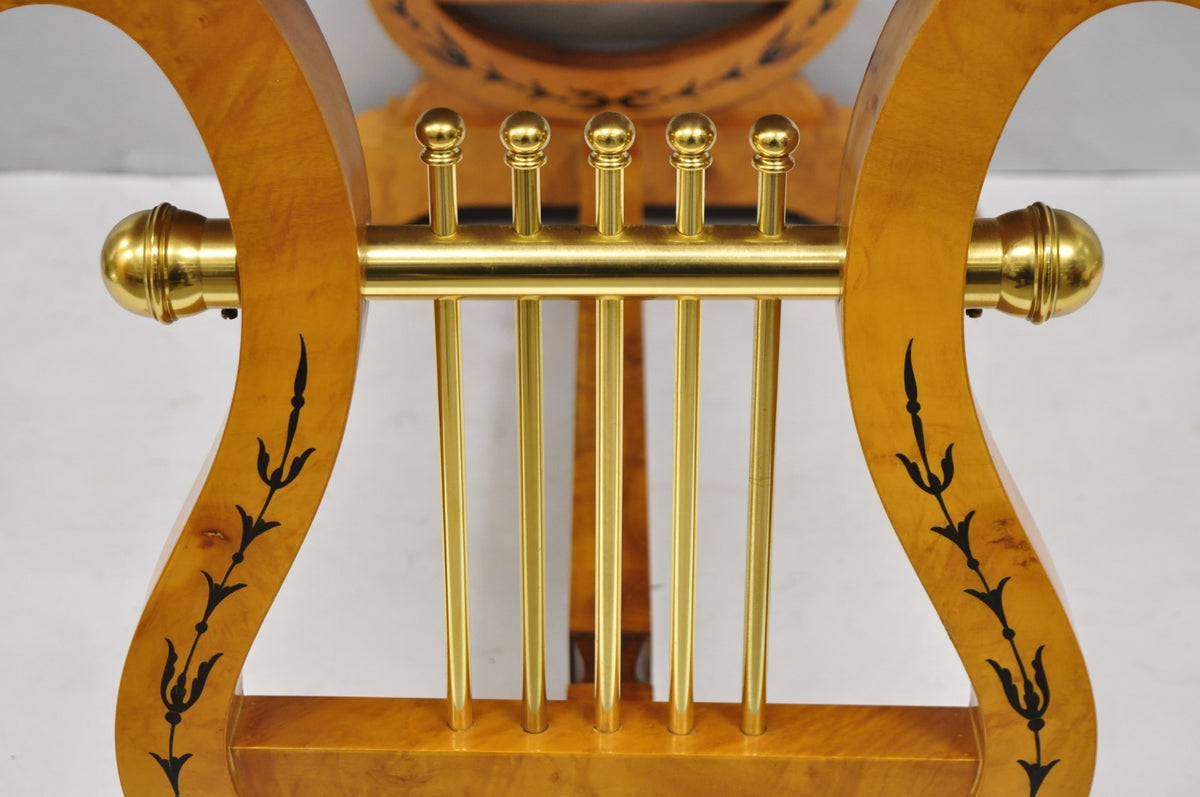 Vintage Italian Regency Lyre Harp Burlwood Desk & Chair by Binda Collection