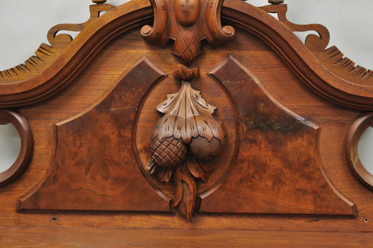 Antique Eastlake Victorian Carved Walnut Oval Mirror Sideboard Backsplash Shelf