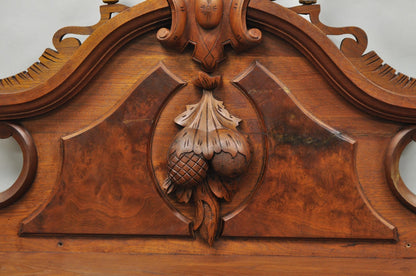 Antique Eastlake Victorian Carved Walnut Oval Mirror Sideboard Backsplash Shelf