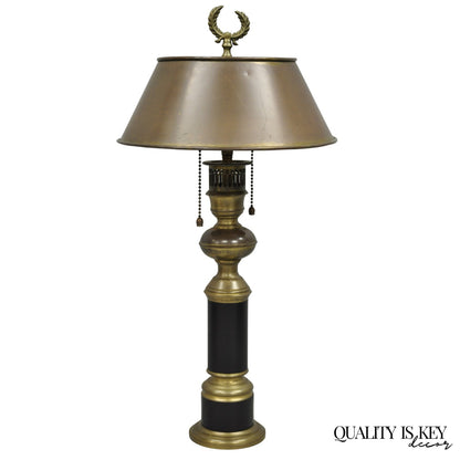 Vintage French Empire Burnished Brass Small Bouillotte Black Column Table Lamp