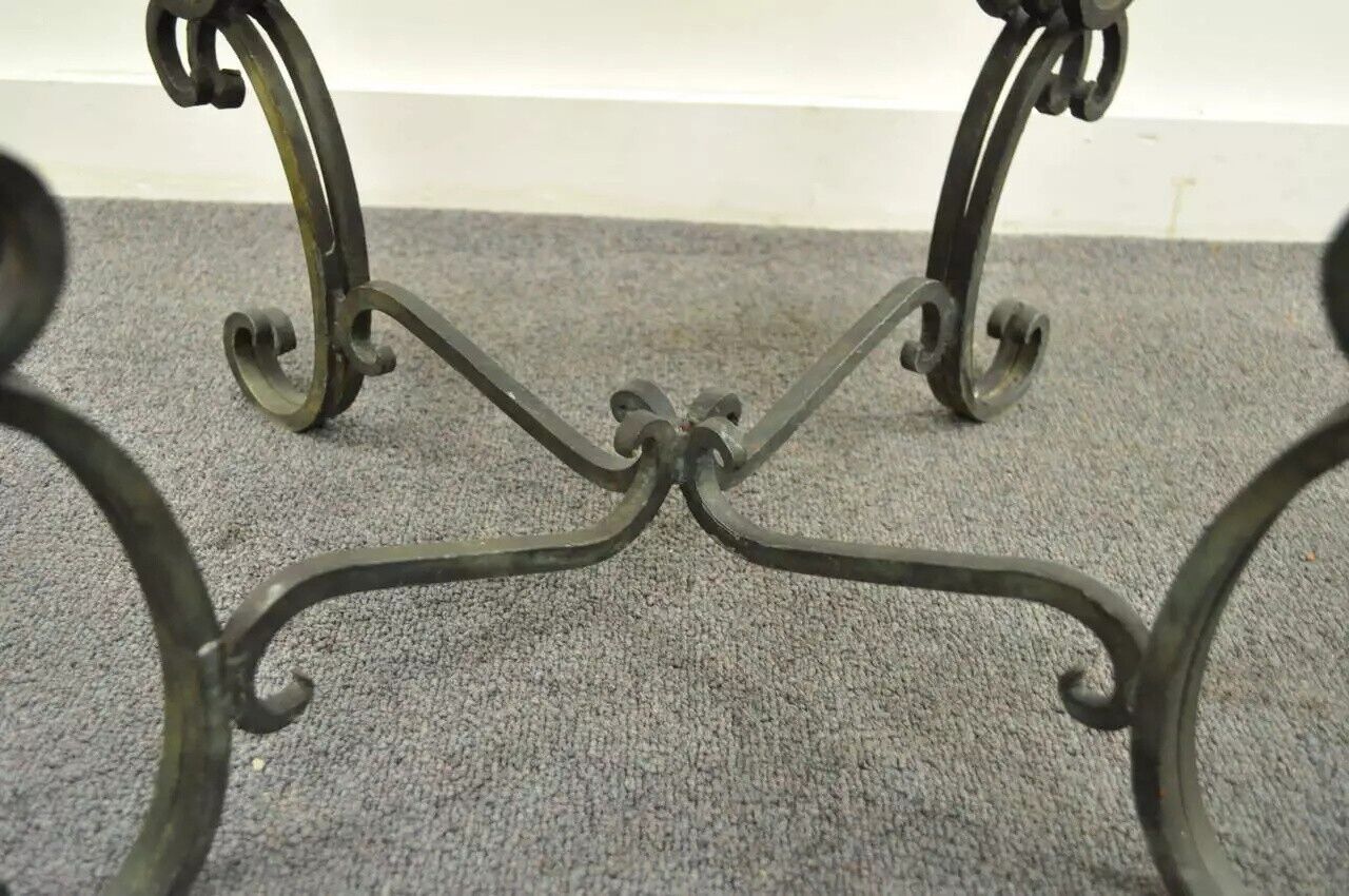 Vintage French Art Nouveau Style Hand Forged Scrolling Wrought Iron Side Chair
