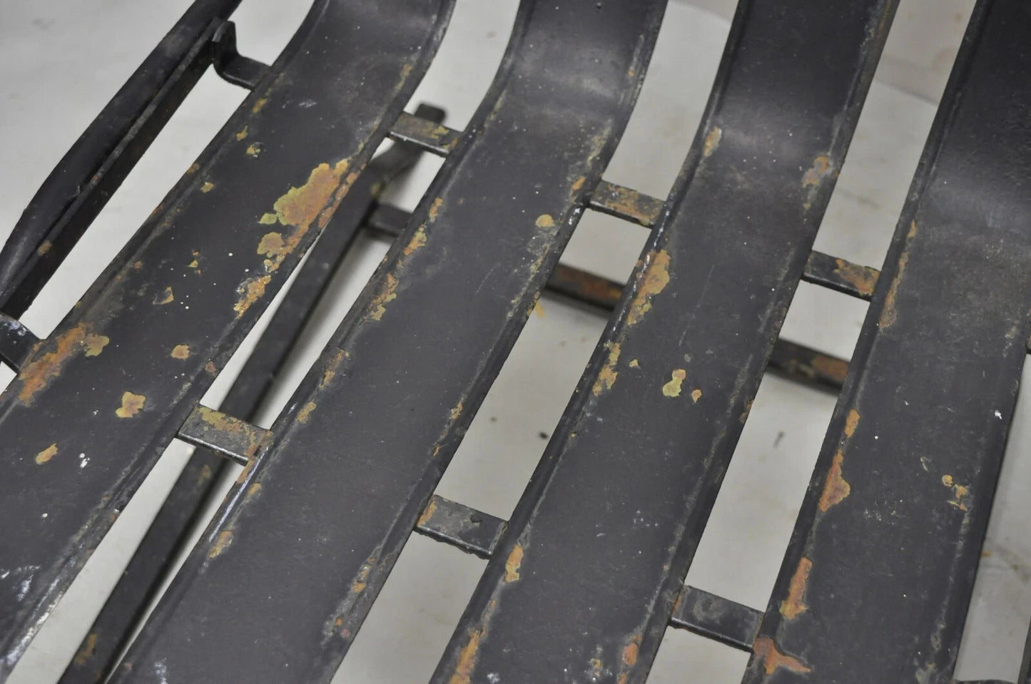 Vintage Art Deco Black and White Steel Metal Strap Patio Bouncer Chairs - a Pair