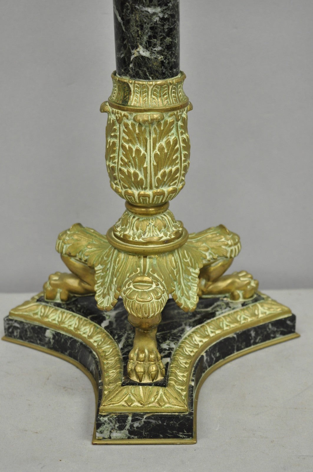 Antique French Empire Regency Gilt Bronze & Marble Column Paw Foot Table Lamp