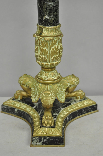 Antique French Empire Regency Gilt Bronze & Marble Column Paw Foot Table Lamp
