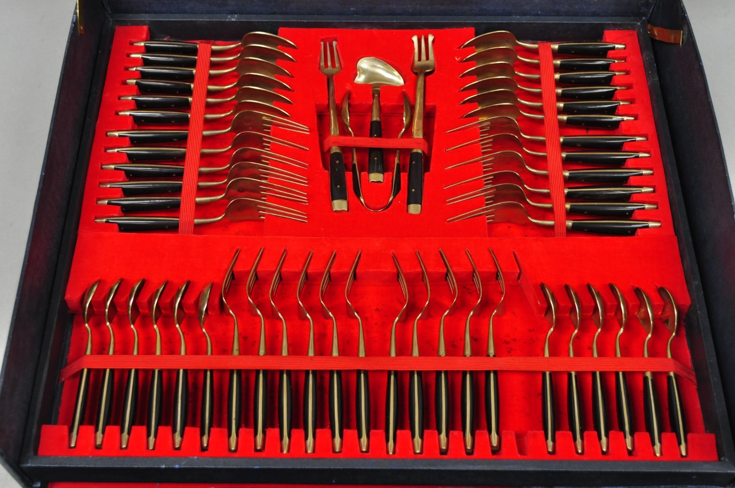 Vintage Bangkok Jewels Bronze Brass & Celluloid Flatware Set in Case - 130 Pcs