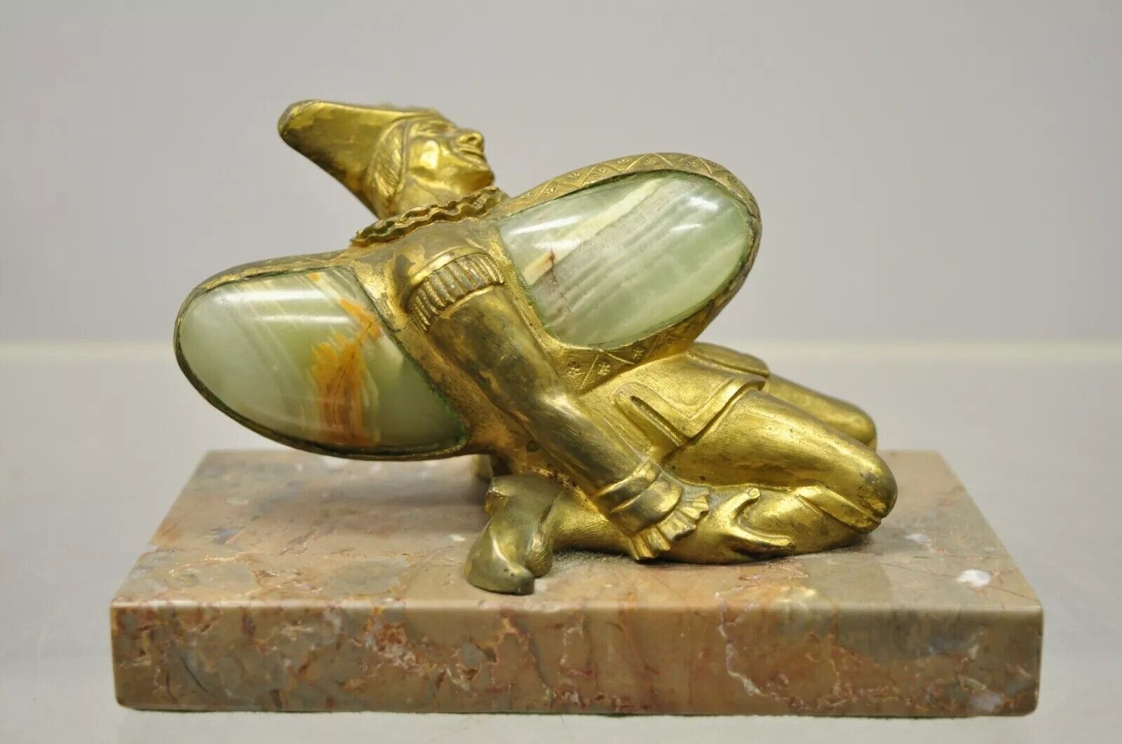 "In a Pickle" Antique Bronze Oriental Trinculo Jester Paperweight Onyx Malachite