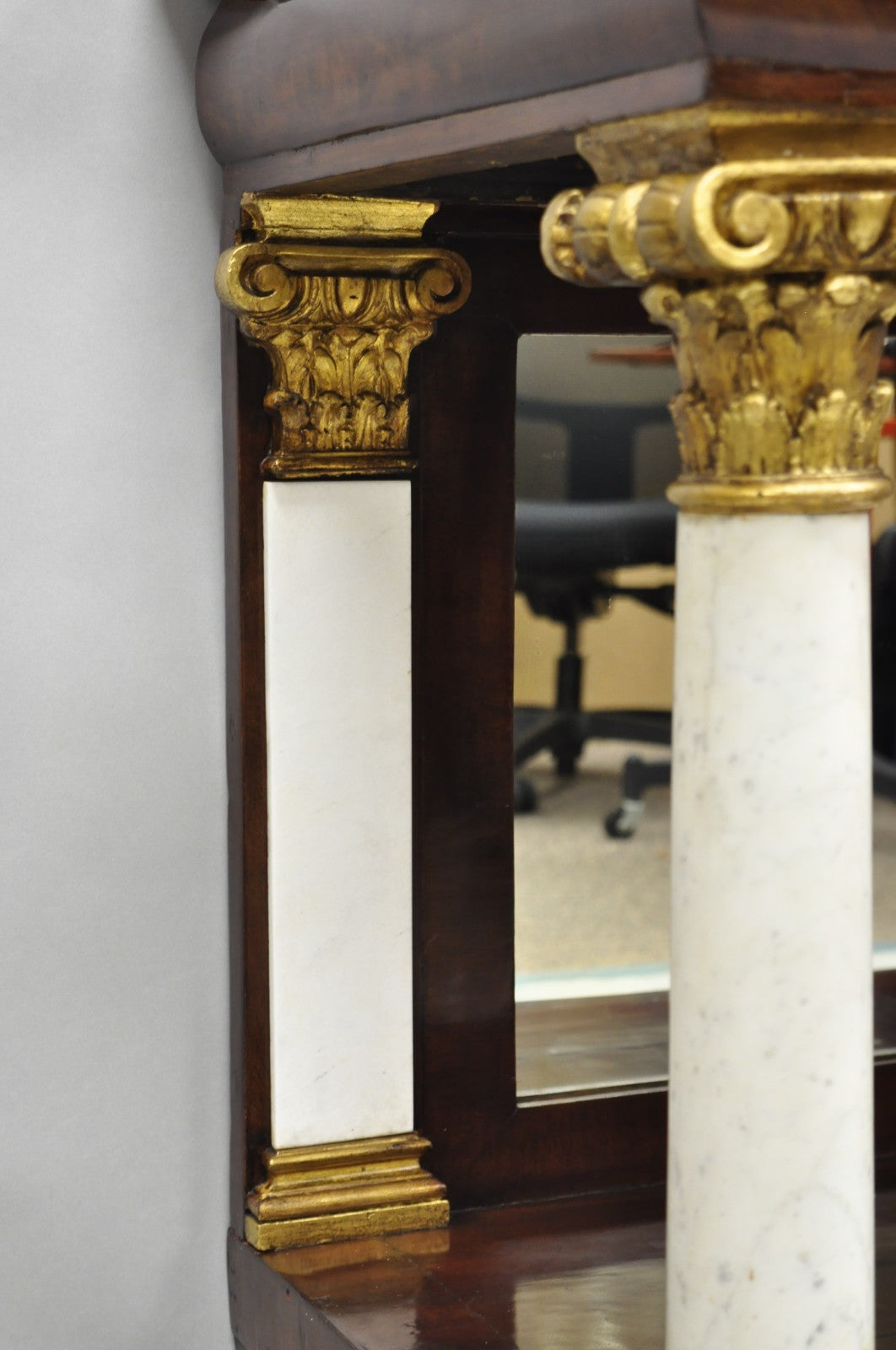 Antique American New York Classical Marble Top Mahogany Console Pier Table