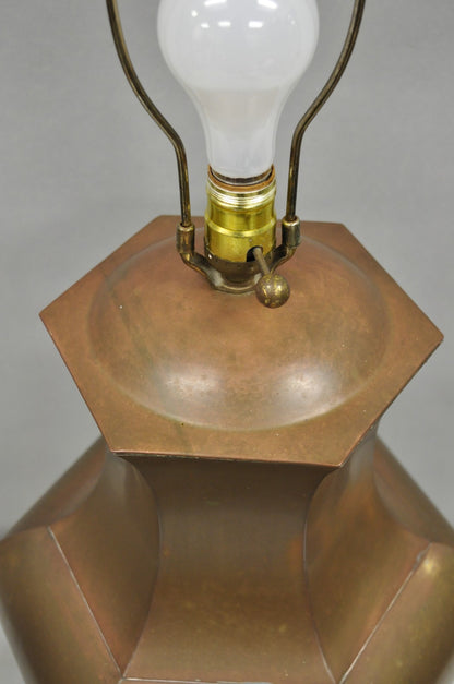Vintage Chinoiserie Patinated Copper Hexagonal Oriental Ginger Jar Table Lamp