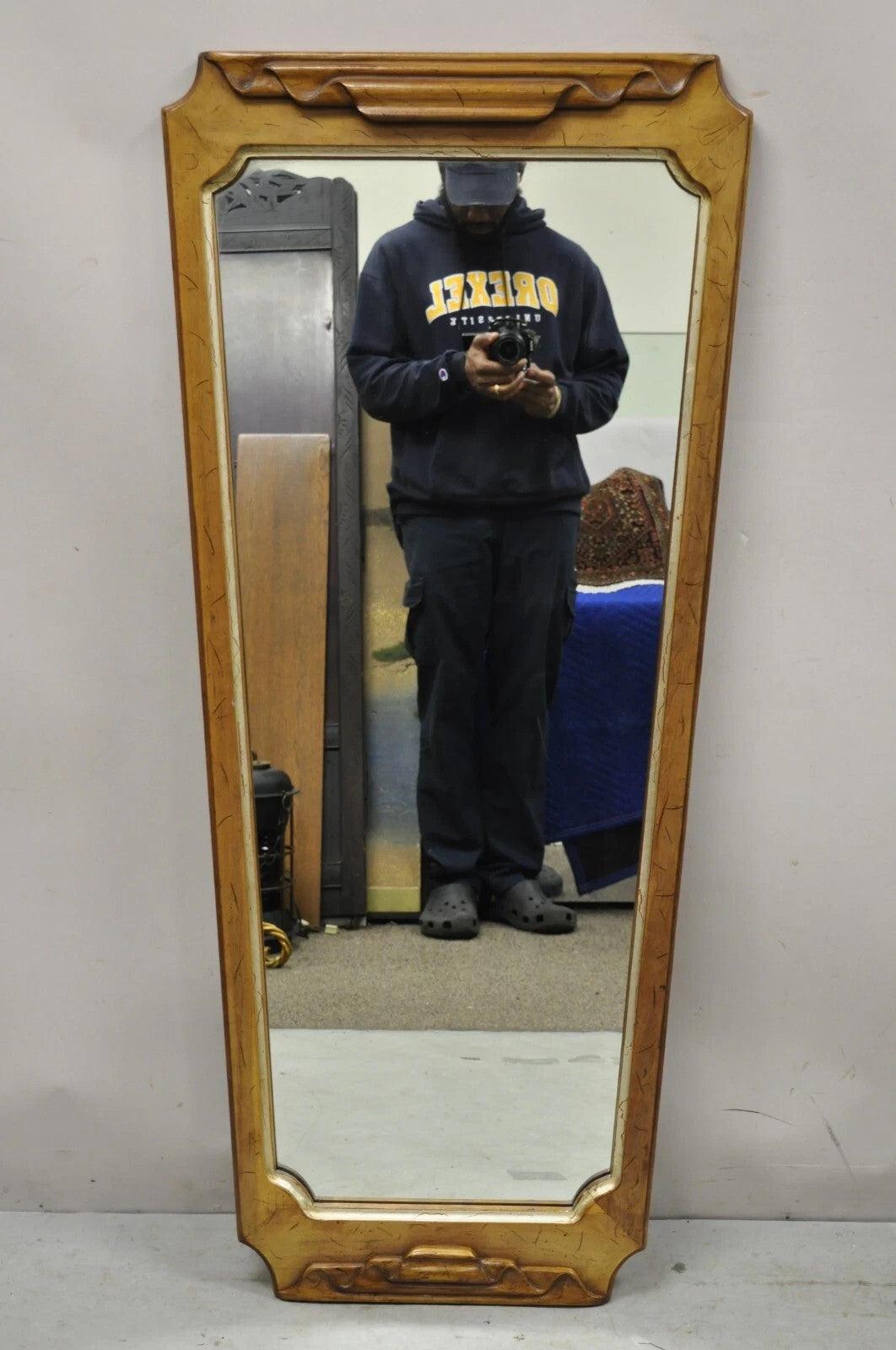 Vintage Italian Hollywood Regency Ribbon Scroll Carved Wood Wall Mirror - a Pair