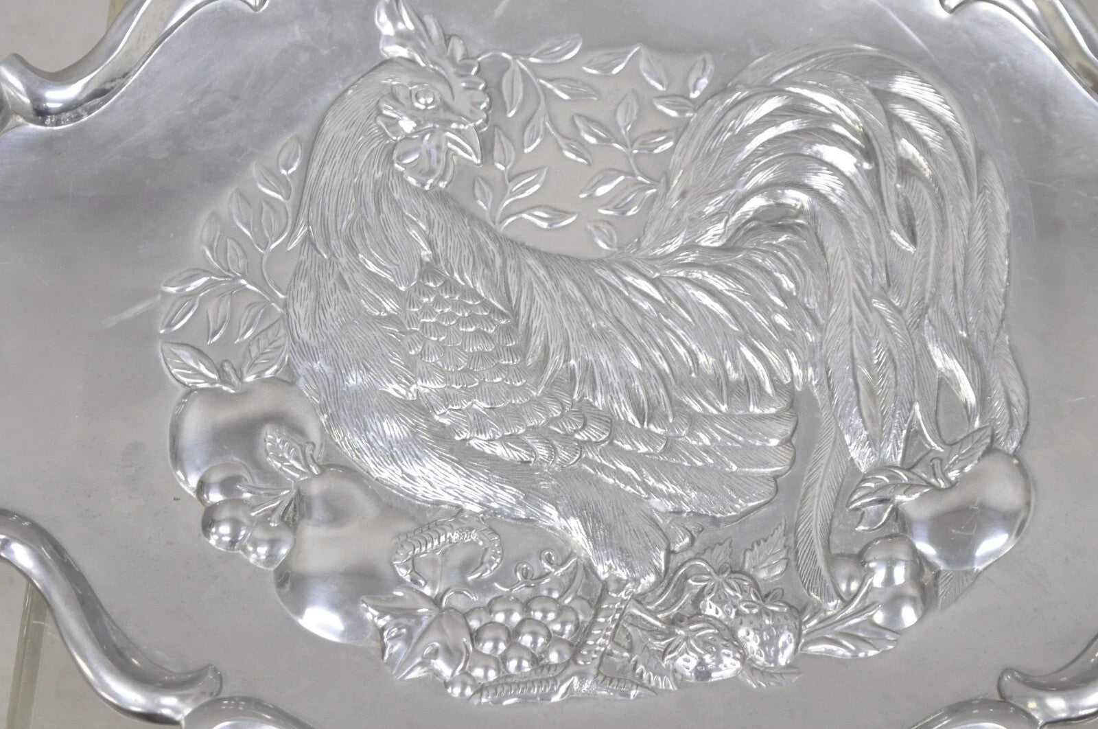 Vintage Lenox Retired Large Rooster Pewter Metal Holiday Serving Platter Tray