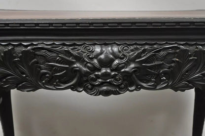 Antique Japanese Meiji Export Hardwood Mt. Fuji Dragon Carved Desk and Chair Set