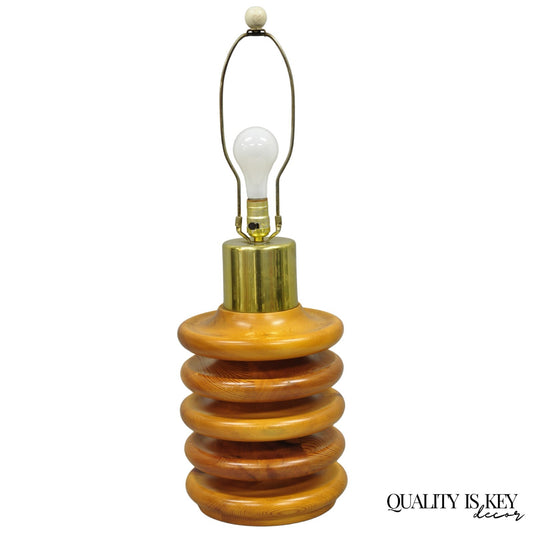 Vintage Mid Century Modern Sculpted Pine Wood Stacked Beehive Table Lamp