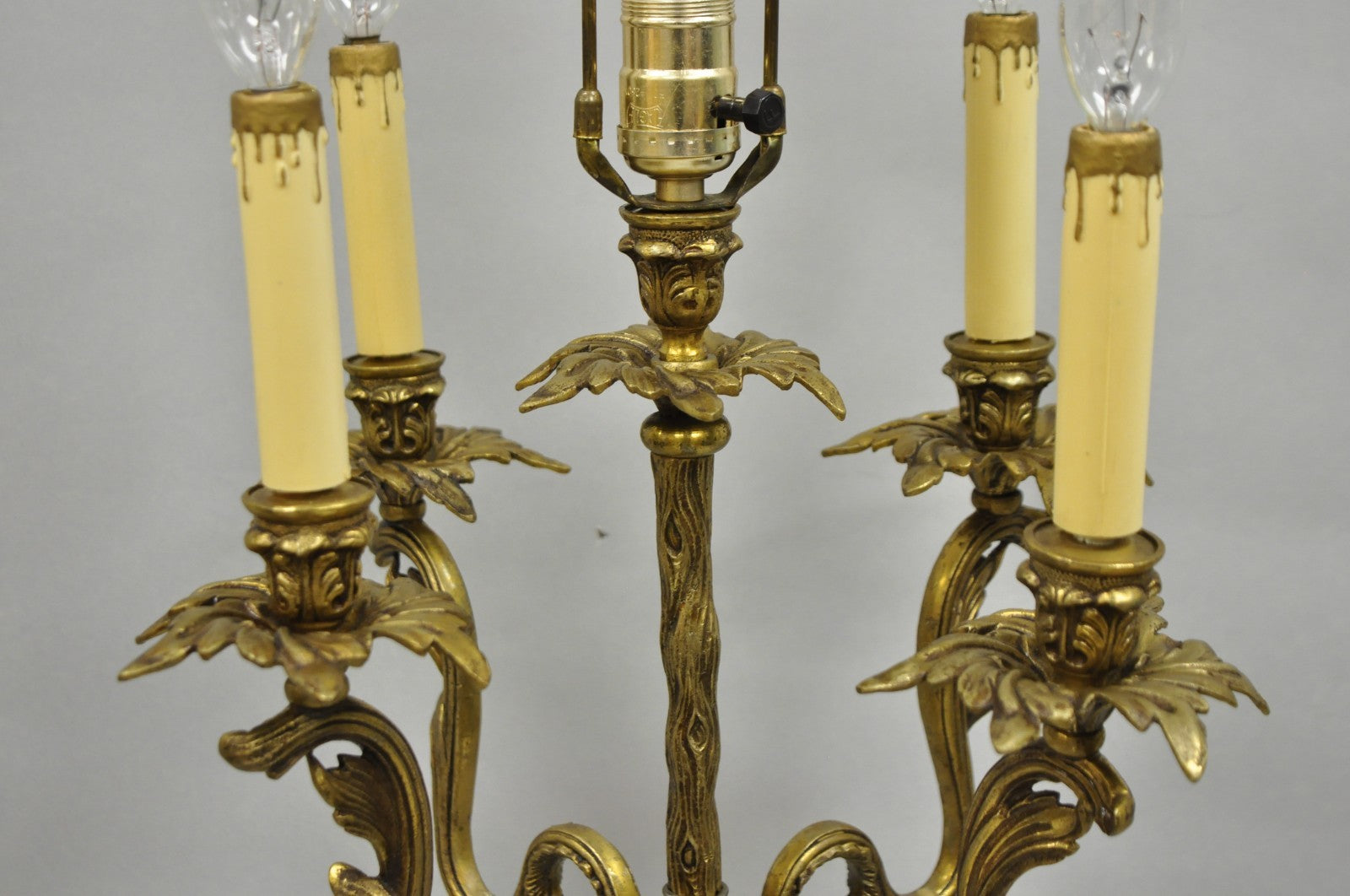 Vintage French Rococo Louis XV Brass Marble Figural Cherub Candelabra Table Lamp