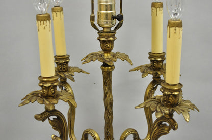 Vintage French Rococo Louis XV Brass Marble Figural Cherub Candelabra Table Lamp