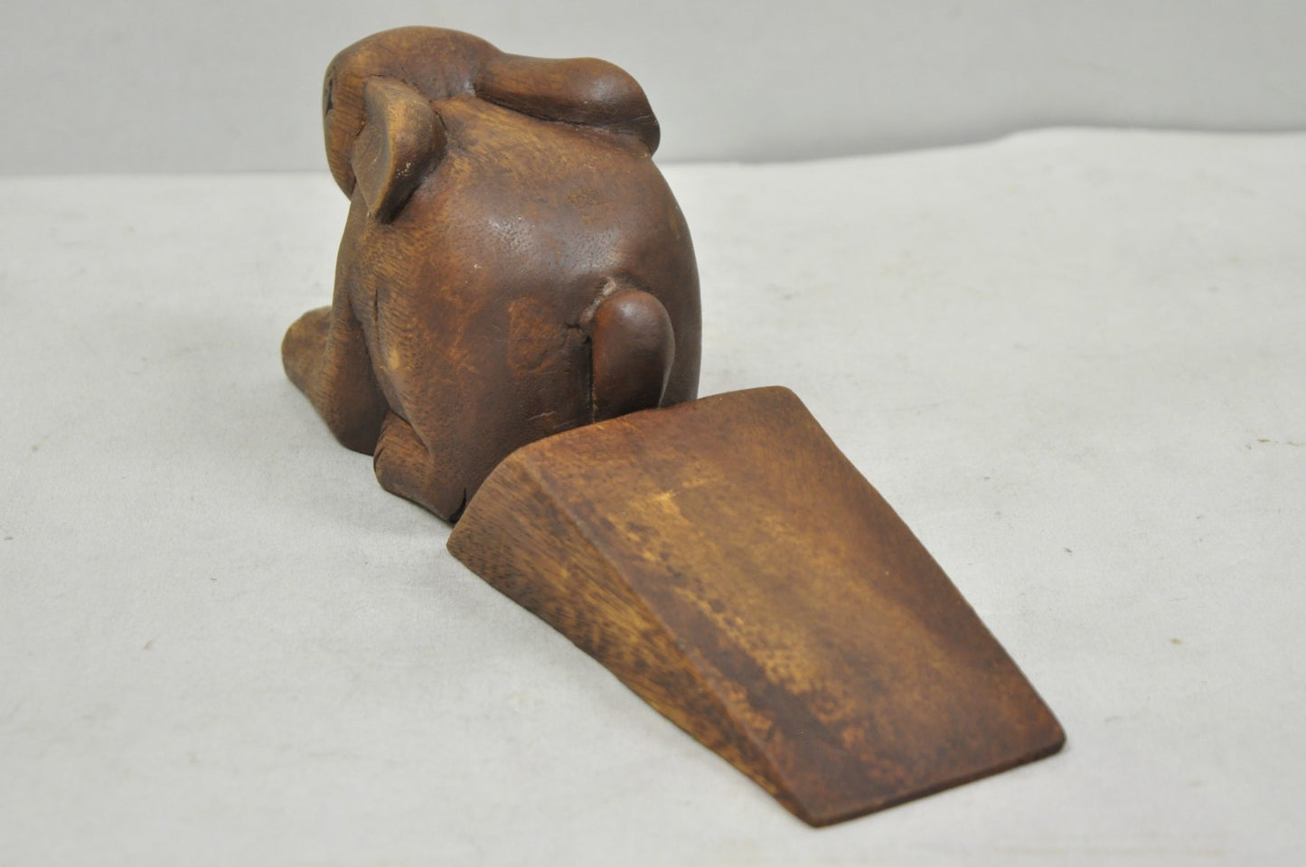 Folk Art Style Solid Carved Wood Bunny Rabbit Door Stop