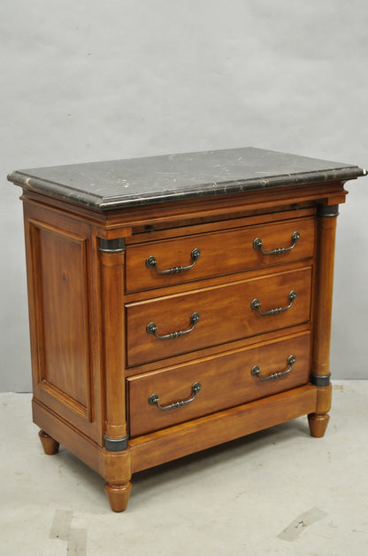 Kincaid French Country Cherry Wood 3 Drawer Marble Top Nightstand Bedside Table
